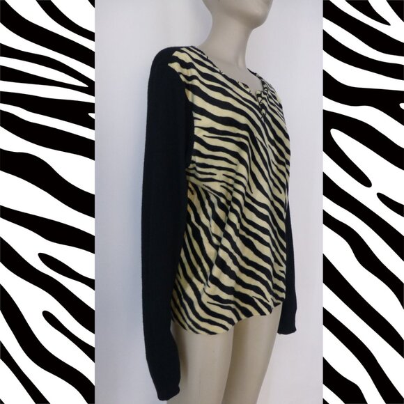 Carole Little Wool-Blend, Zebra Animal Print, Long Sleeve Top - Picture 2 of 11